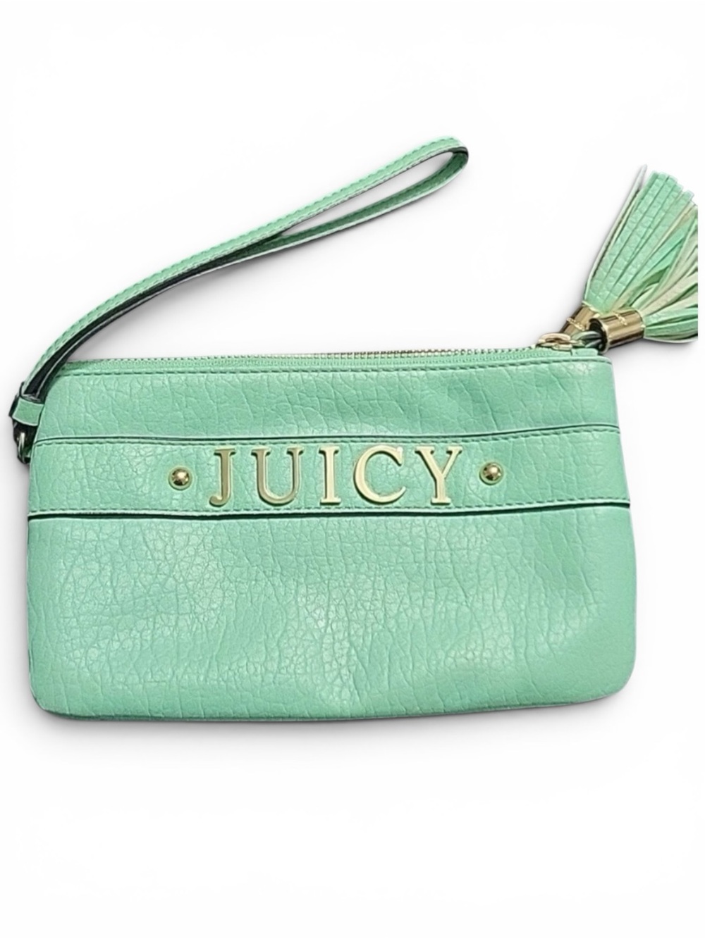 Juicy Couture Mint Turquoise Wristlet Gold Logo Pink Interior Y2K Bag